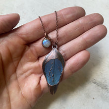 Load image into Gallery viewer, Small Macaw Feather &amp; Rainbow Moonstone Necklace - Ready to Ship
