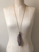Load image into Gallery viewer, Electroformed Feather Necklace with Raw Garnet Charm (Super Blood Wolf Moon Collection)
