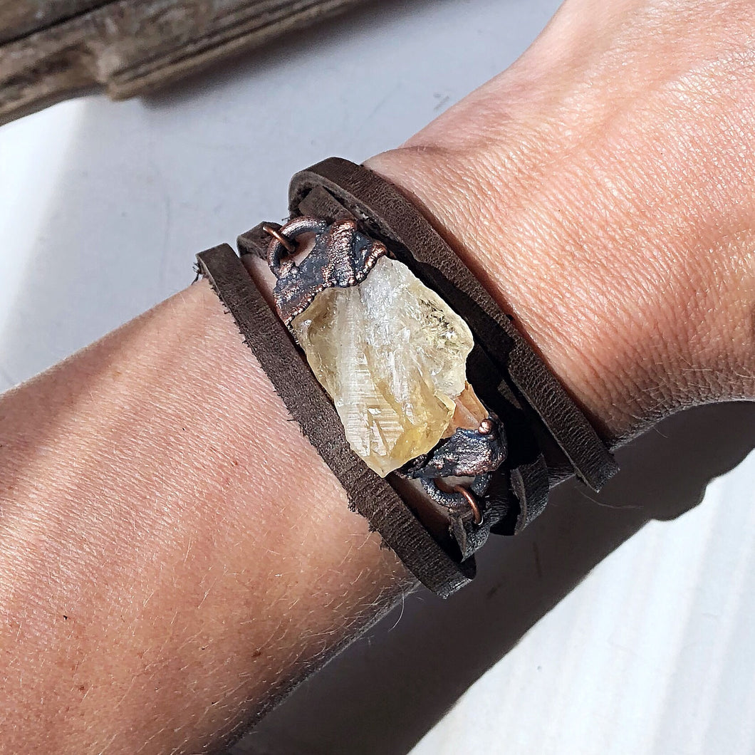Raw Citrine & Leather Wrap Bracelet/Choker #2 (Icarus Soaring Collection)