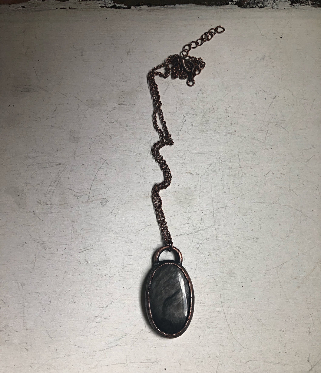 Silver Obsidian Oval Necklace #2 (Ready to Ship) - Darkness Calling Collection