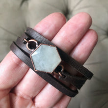 Load image into Gallery viewer, White Moonstone Hexagon and Leather Wrap Bracelet/Choker #1 - Ready to Ship
