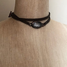 Load image into Gallery viewer, Silver Obsidian and Leather Wrap Bracelet/Choker - Ready to Ship

