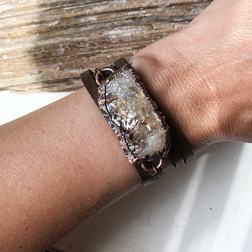 Raw Citrine & Leather Wrap Bracelet/Choker #1 (Icarus Soaring Collection)