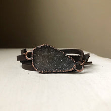 Load image into Gallery viewer, Gray Druzy and Leather Wrap Bracelet/Choker #5 - Ready to Ship

