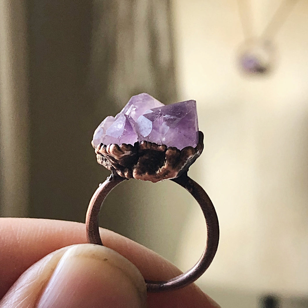 Tibetan Amethyst Mini Cluster Ring #1 (Size 5.25-5.5) - Tell Tale Heart Collection