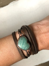 Load image into Gallery viewer, Amazonite Heart and Leather Wrap Bracelet/Choker (Satya Collection)
