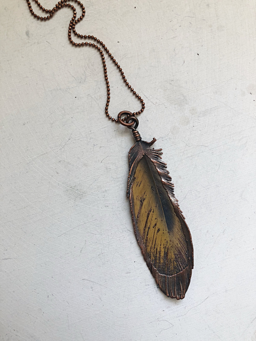 Electroformed Yellow Macaw Feather Necklace - Ready to Ship (5/17 Update)