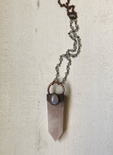 Load image into Gallery viewer, Rose Quartz Point with Rainbow Moonstone Necklace - Ready to Ship (Flower Moon Collection)
