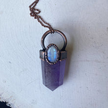 Load image into Gallery viewer, Amethyst Polished Point &amp; Rainbow Moonstone Necklace #2 - Ready to Ship
