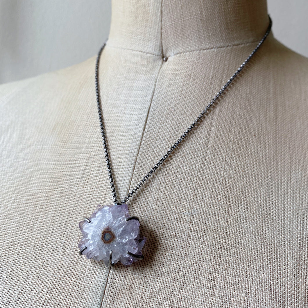 Amethyst Stalactite Slice Necklace #1 - Sterling Silver