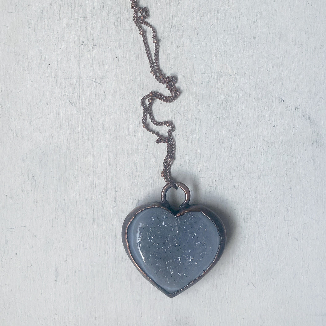 Agate Druzy “Broken Open” Heart Necklace #1 - Ready to Ship