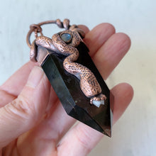 Load image into Gallery viewer, Smoky Quartz, Rainbow Moonstone, Clear Quartz Druzy, Garnet &amp; Sculpted Snake Lilith Necklace - Ready to Ship

