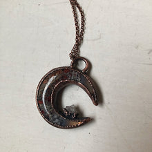 Load image into Gallery viewer, Moss Agate Crescent Moon with Druzy Accentl Necklace #2 - Ready to Ship
