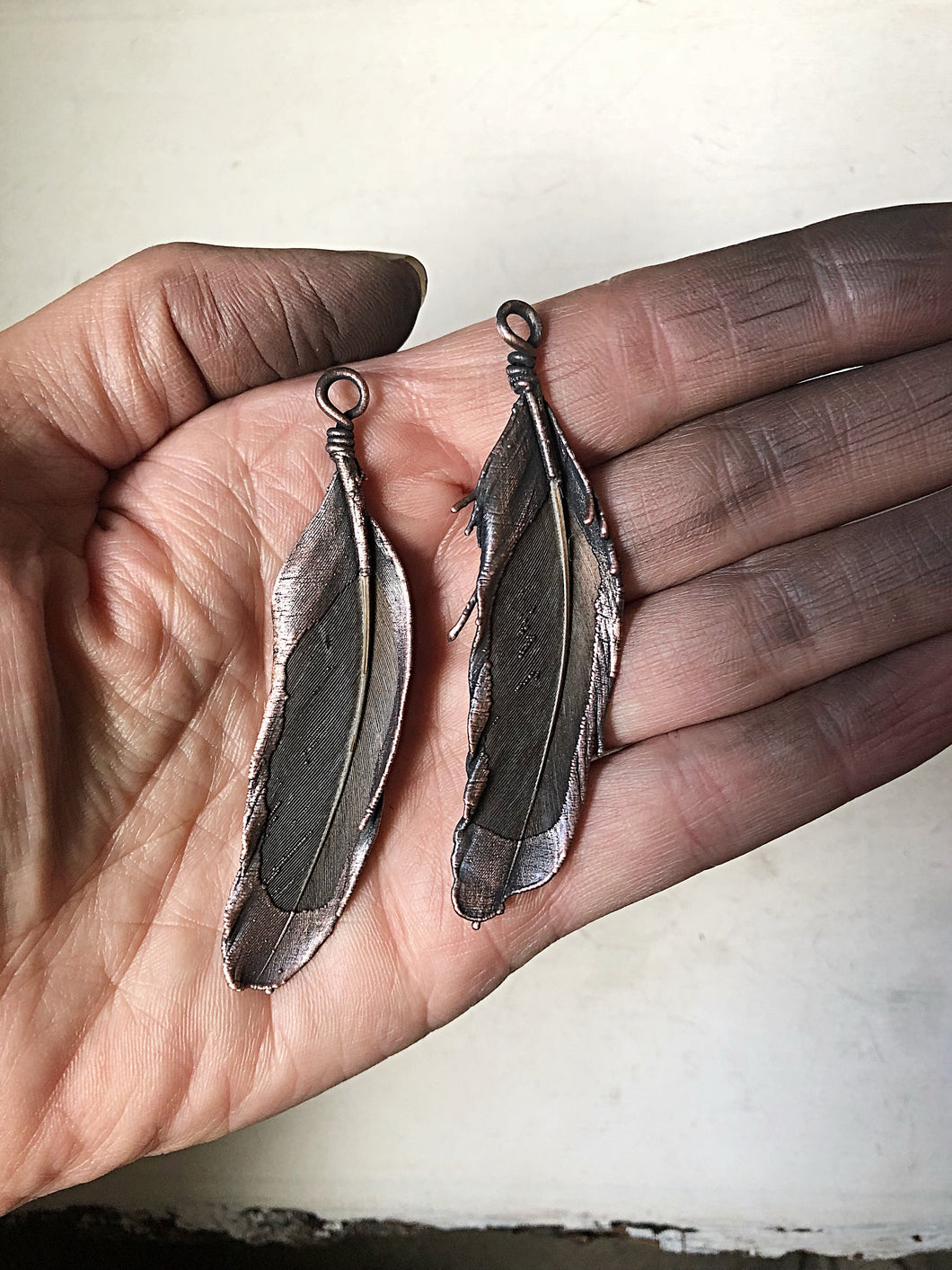 Electroformed Dark Gray Feather Necklace #2 (Ready to Ship) - Darkness Calling Collection