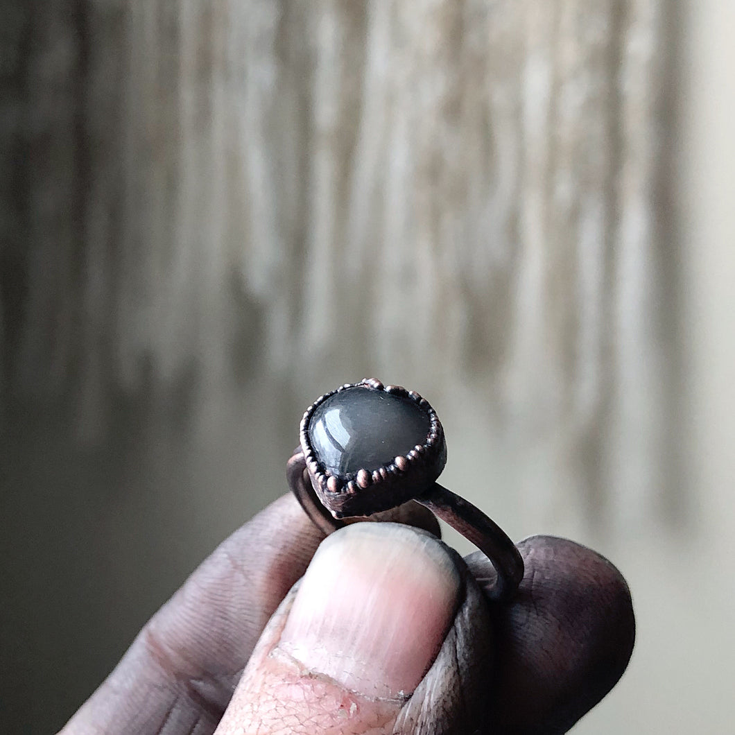 Grey Moonstone Ring - Heart #2 (Size 6.25) - Ready to Ship