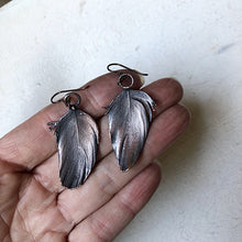 Load image into Gallery viewer, Electroformed Green Macaw Feather Earrings - Ready to Ship
