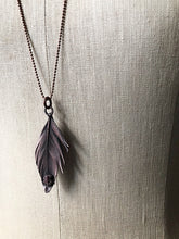 Load image into Gallery viewer, Electroformed Feather Necklace with Raw Ruby Accent (Ready to Ship) - Darkness Calling Collection
