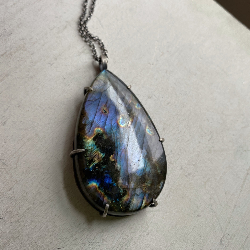 Labradorite New Moon Necklace #1 - Sterling Silver