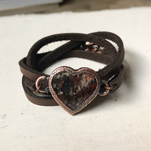 Load image into Gallery viewer, Heart Moss Agate and Leather Wrap Bracelet/Choker #2 - Ready to Ship
