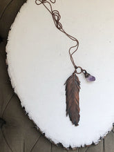 Load image into Gallery viewer, Electroformed Feather Necklace with Raw Amethyst Point - Ready to Ship (5/17 Update)
