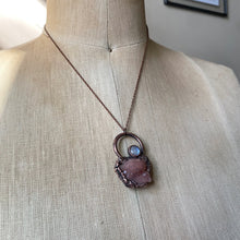 Load image into Gallery viewer, Pink Amethyst Cluster with Rainbow Moonstone Necklace #1
