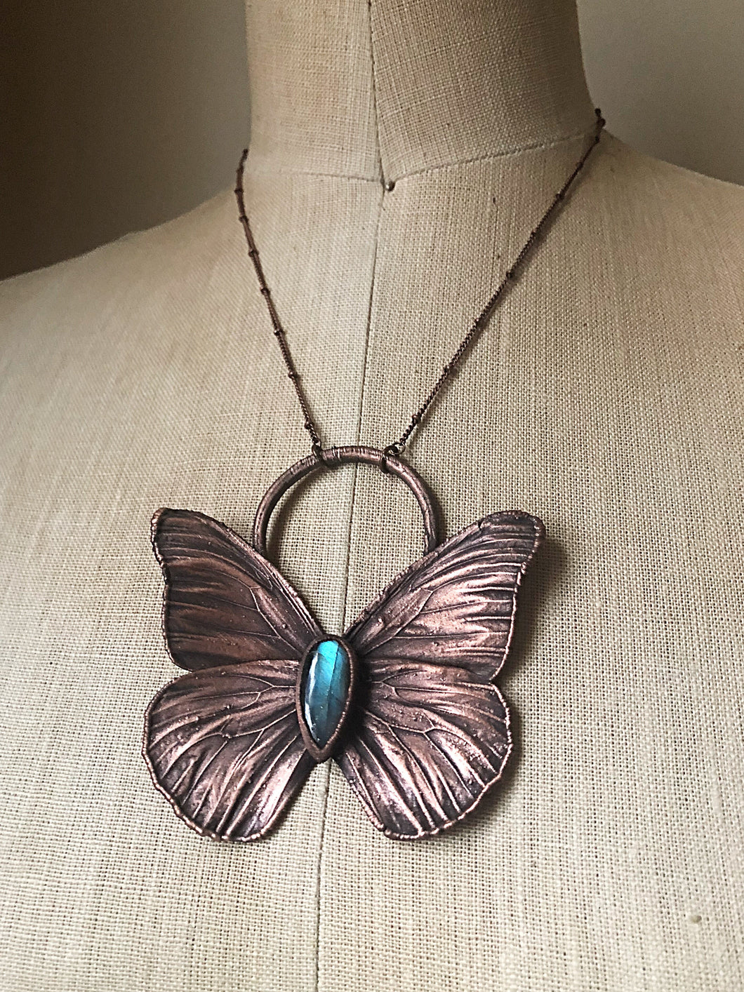 Electroformed Butterfly & Blue Labradorite Necklace - Spring Equinox Collection