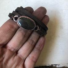Load image into Gallery viewer, Silver Obsidian and Leather Wrap Bracelet/Choker #2 (Ready to Ship) - Darkness Calling Collection
