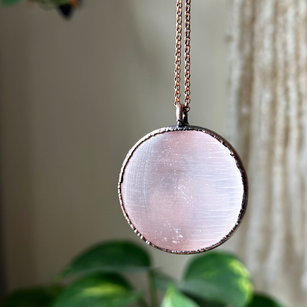 Selenite Pink Moon Necklace #1 - Ready to Ship