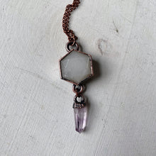 Load image into Gallery viewer, White Moonstone Hexagon and Vera Cruz Amethyst Necklace #2 - Ready to Ship
