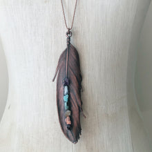 Load image into Gallery viewer, Electroformed Feather Necklace with Raw Chakra Stones #3 - Ready to Ship
