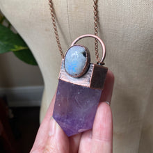 Load image into Gallery viewer, Amethyst Polished Point &amp; Rainbow Moonstone  Necklace - Ready to Ship
