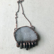 Load image into Gallery viewer, White Druzy and Dravite Statement Necklace - Ready to Ship
