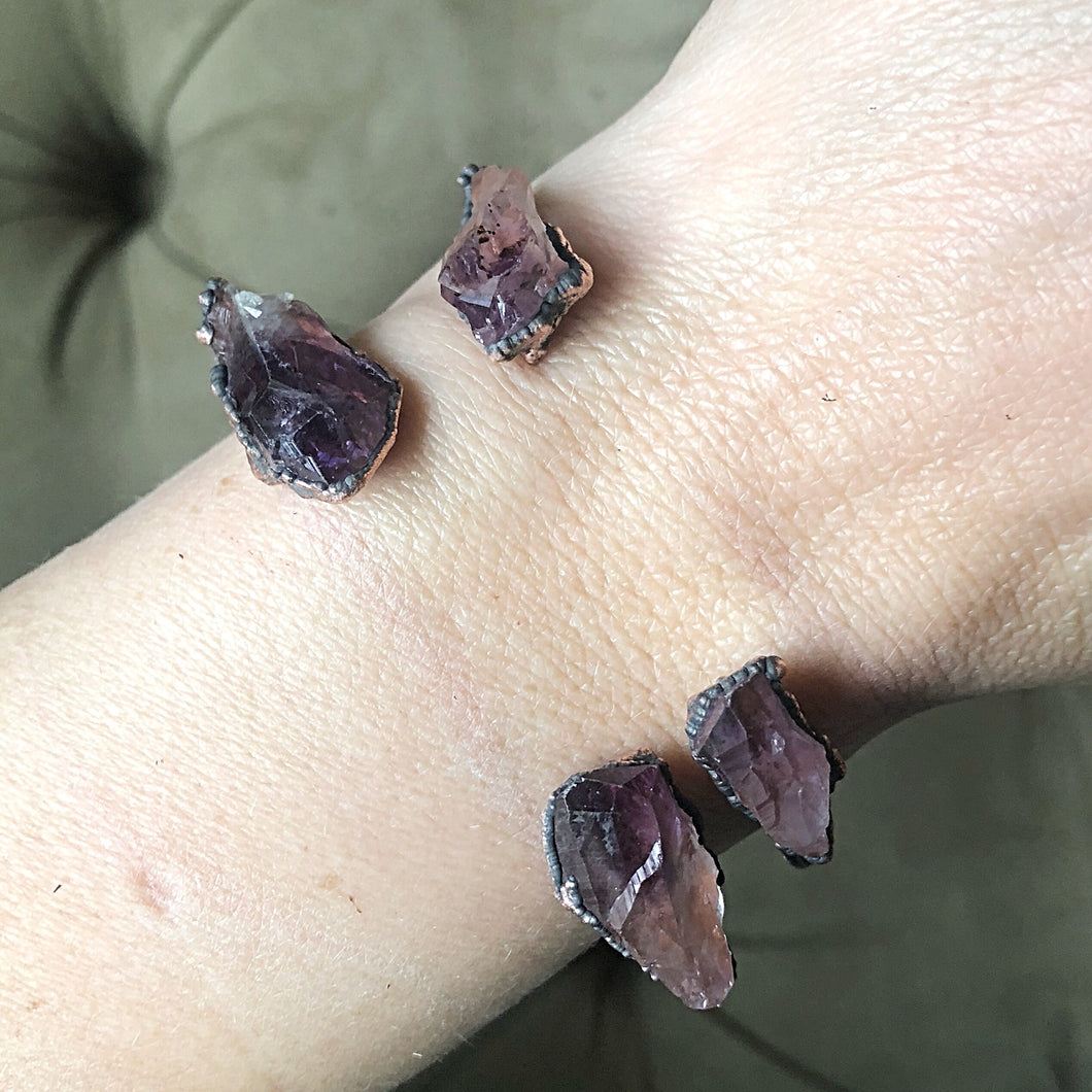 Raw Amethyst Point Cuff Bracelet - Snow Moon Collection