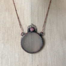 Load image into Gallery viewer, Selenite Moon with Rhodochrosite &amp; Clear Quartz Necklace - Ready to Ship
