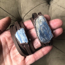 Load image into Gallery viewer, Raw Blue Kyanite and Leather Wrap Bracelet/Choker - Ready to Ship
