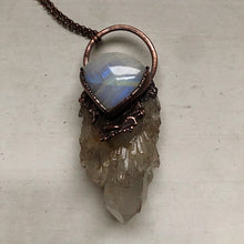 Load image into Gallery viewer, Candle Quartz &amp; Rainbow Moonstone Statement Necklace - Ready to Ship
