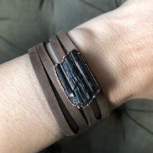 Load image into Gallery viewer, Raw Black Tourmaline and Leather Wrap Bracelet/Choker - Made to Order
