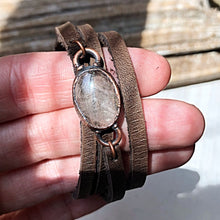 Load image into Gallery viewer, Golden Rutilated Quartz &amp; Leather Wrap Bracelet/Choker #1 (Icarus Soaring Collection)
