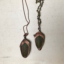 Load image into Gallery viewer, Electroformed Green Macaw Feather Necklace - Ready to Ship
