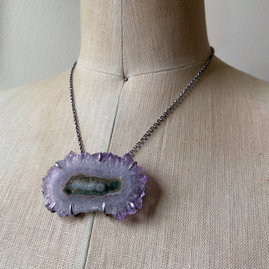 Amethyst Stalactite Slice Necklace #5- Sterling Silver