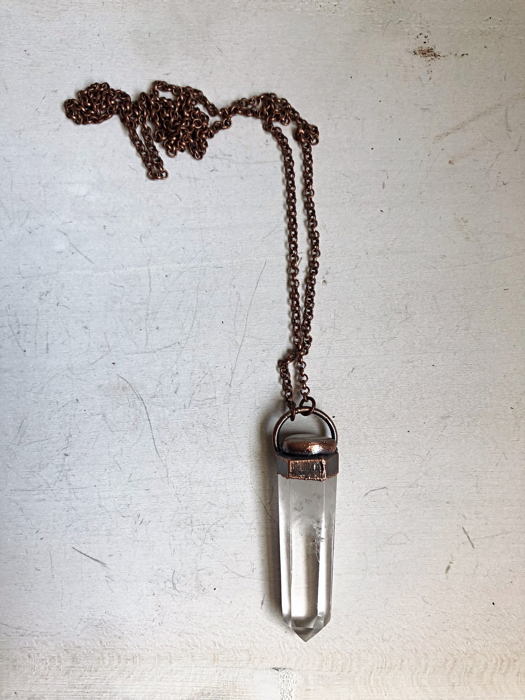 Polished Clear Quartz Point & Golden Rutilated Quartz Topped Necklace #1 (Icarus Soaring)