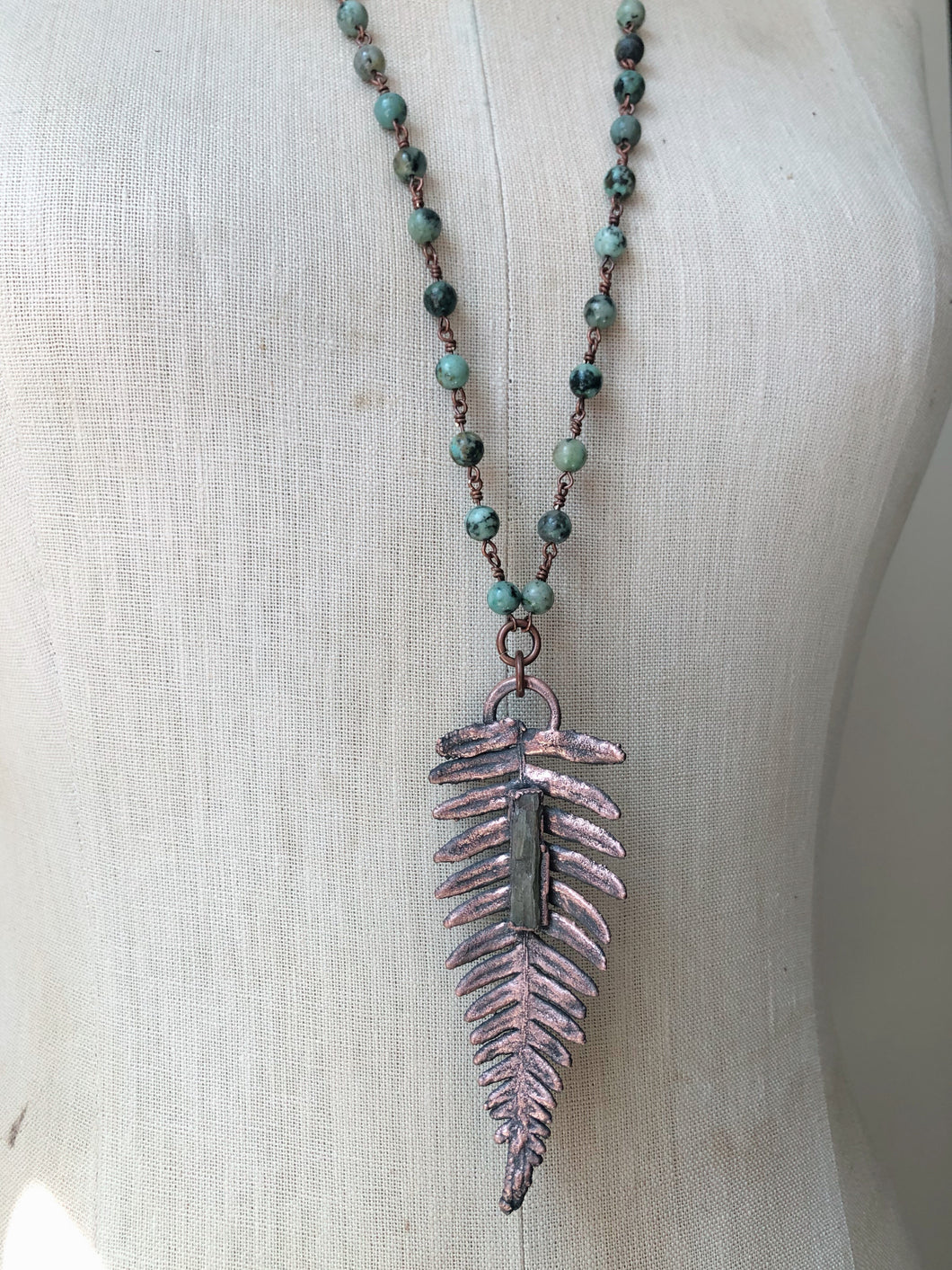 Electroformed Fern with Raw Green Kyanite Necklace #1