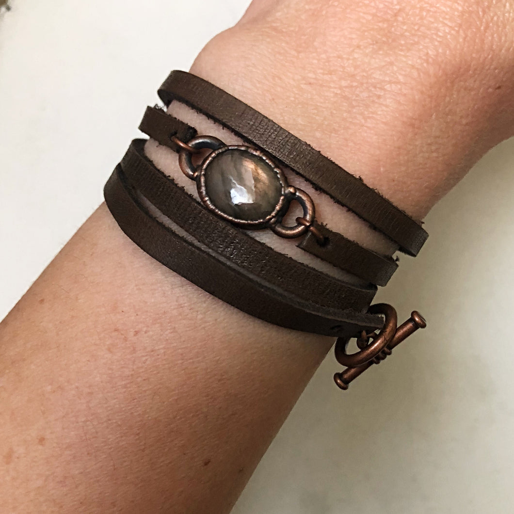 Labradorite and Leather Wrap Bracelet/Choker #4 (5/17 Update)