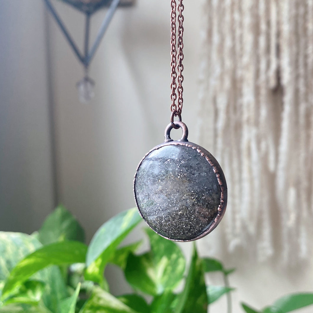 Black Sunstone Full Moon Necklace #3 - Ready to Ship