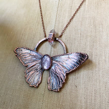 Load image into Gallery viewer, Electroformed Butterfly With Lepidolite &amp; Clear Quartz Necklace - Ready to Ship
