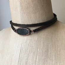 Load image into Gallery viewer, Charcoal Druzy and Leather Wrap Bracelet/Choker #1 (Ready to Ship) - Darkness Calling Collection

