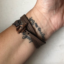 Load image into Gallery viewer, Electroformed Feather and Leather Wrap Bracelet - Ready to Ship
