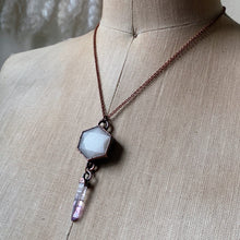 Load image into Gallery viewer, White Moonstone Hexagon and Vera Cruz Amethyst Necklace #3 - Ready to Ship
