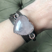 Load image into Gallery viewer, Rose Quartz Heart and Leather Wrap Bracelet/Choker

