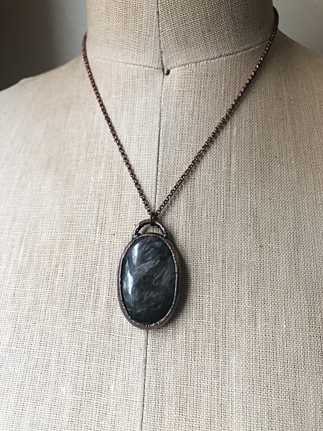 Silver Obsidian Oval Necklace #1 (Ready to Ship) - Darkness Calling Collection